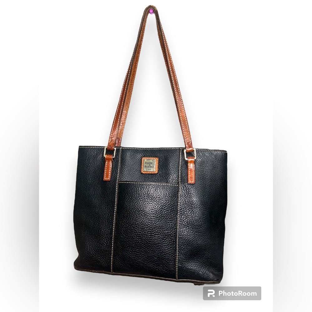 Dooney & Bourke Black Tote with Brown Leather Handles